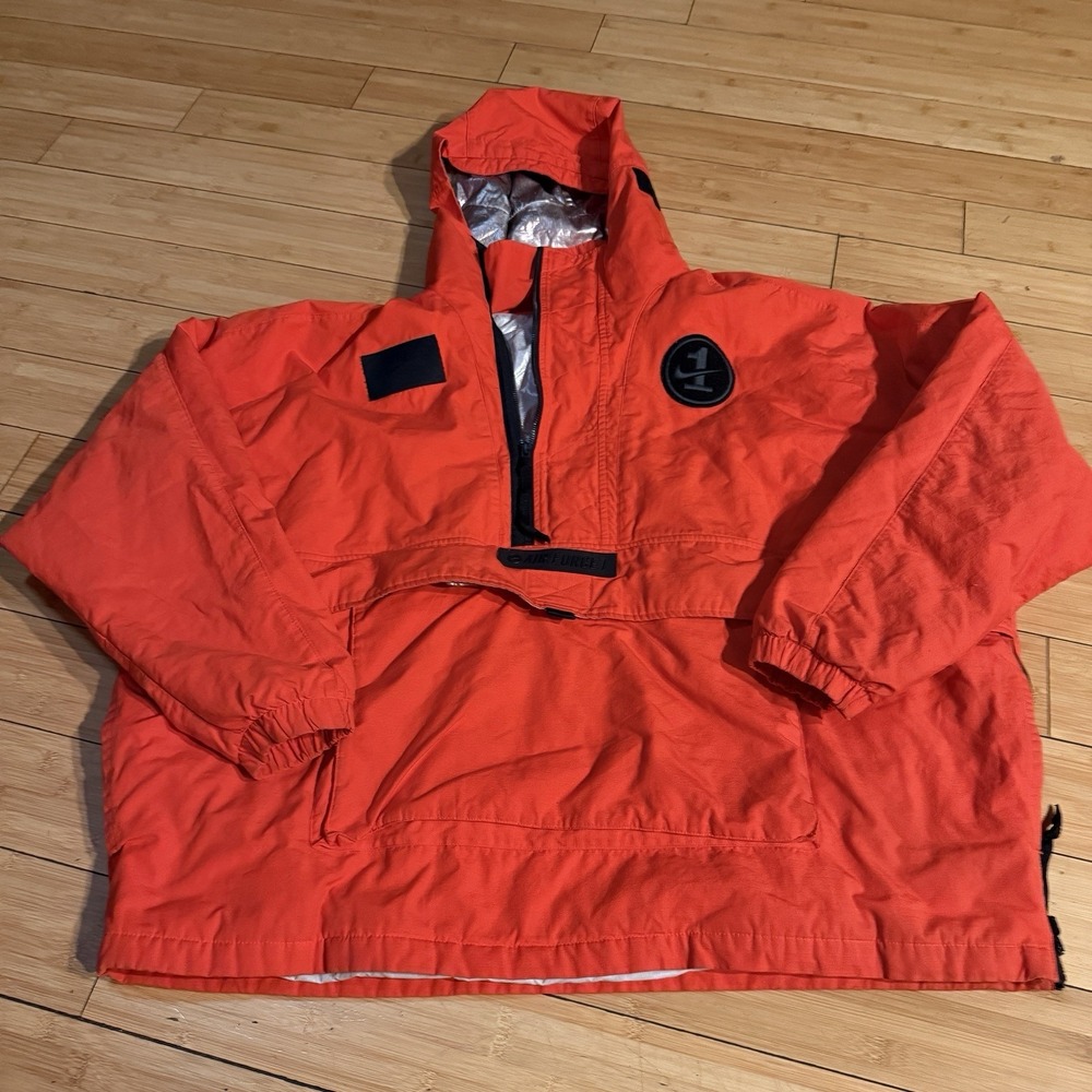 Nike‎ Air Force 1 Jacket Mens XL Orange Pullover Hooded Anorak Retro AQ7930-634